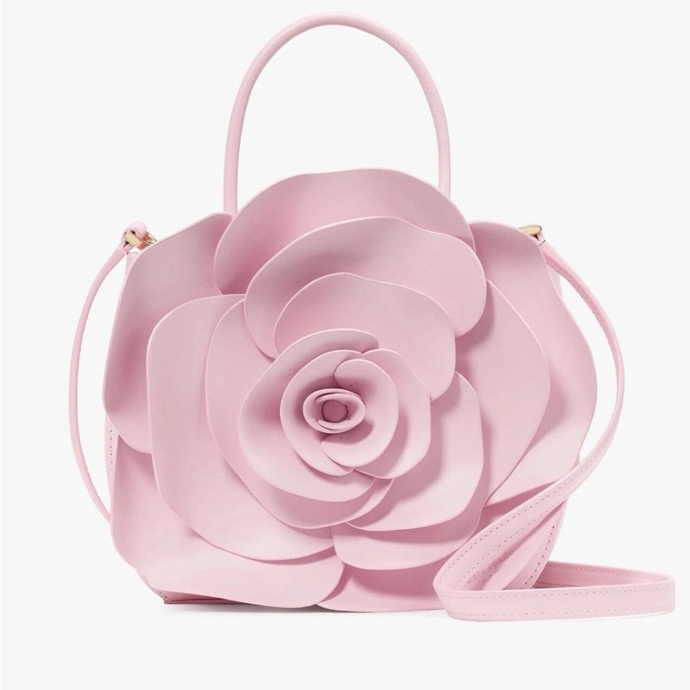 Kate Spade Rose 3D Flora Crossbody Bag Handbag Novelty Pink Horizon Leather NWT